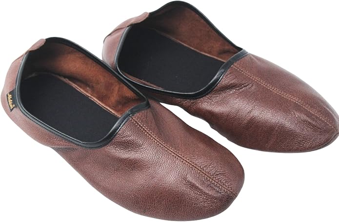 Womens Indoor Leather Slippers Traditional Babouche House Shoes Barefoot Moccasin