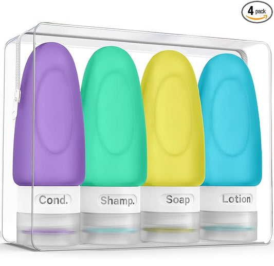 Dot&Dot Leak Proof Travel Bottles - Tubes for Liquid TSA Approved 1oz Silicone Toiletries Travel Shampoo & Conditioner Containers with Labels