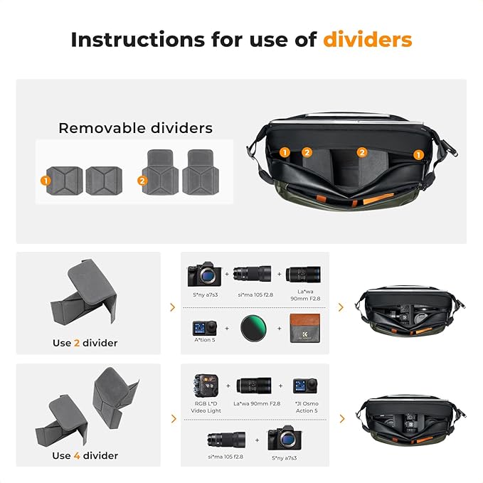 K&F CONCEPT Camera Sling Bag Crossbody Bag Waterproof Camera Shoulder Backpack DSLR/SLR/Mirrorless Camera Case