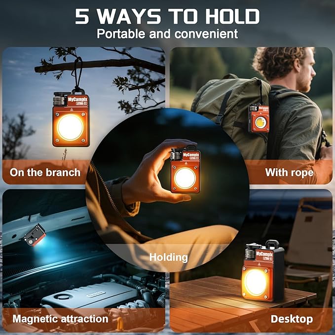 Portable Camping Light, 3500LM Adjustable LED Camping Lantern Rechargeable with 2.5-15H Runtime&Screen, Alloy Waterproof Camp Light for Power Outages, Emergency, Hurricane(2-Pack Orange)