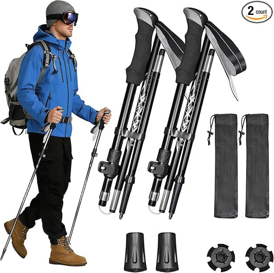 Deepfeel Collapsible Trekking Poles Folding Hiking Poles, Adjustable Height, Lightweight Aluminum Alloy Walking Sticks for Men & Women 2 Packs