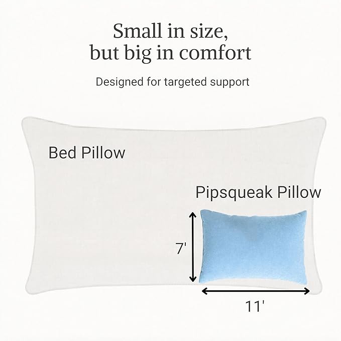 Microfiber Pipsqueak Pillow - Small, Mini - 11 x 7 in - Tiny Pillow for Travel, Cars, Airplanes, Camping, Dogs, Toddlers, Kids, Lumbar, Knees and Neck - Ages 2 Yrs and Up