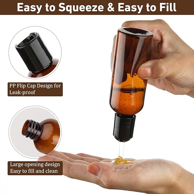 20 Pack 3.4 oz Travel Bottles for Toiletries TSA Approved Leak Proof Travel Size Containers Plastic Empty Shampoo Bottles with Labels Squeeze Bottle Toiletry Accessories(Brown)