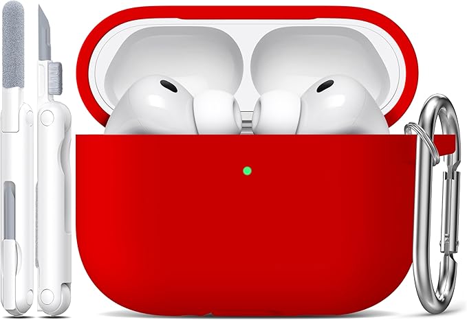 R-fun for AirPods Pro 3 Case (2025), Soft Silicone Protective Case Cover Compatible with Apple AirPods Pro 3rd Generation (USB-C Cable) for Women Men with Cleaning Kit and Keychain, Red