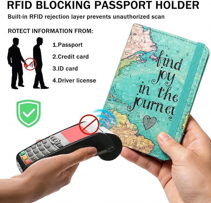 ZOPPEN RFID Blocking Passport Holder for Travel – PU Leather Waterproof Lightweight Passport Cover Wallet for Women Men, Travel Organizer with Card Slots for Airline Tickets & Passport Book, Map