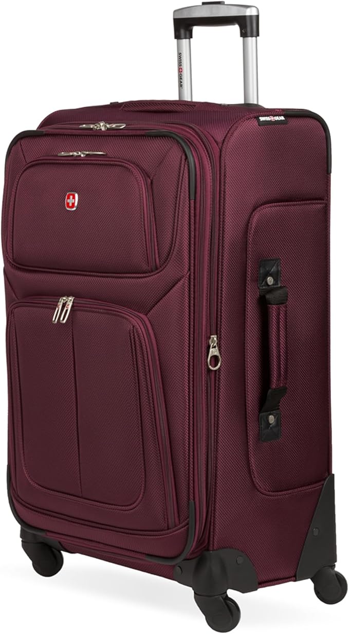 SWISSGEAR Sion Softside Expandable Spinner Luggage Durable Lightweight Travel Suitcase, Merlot, Checked-Medium