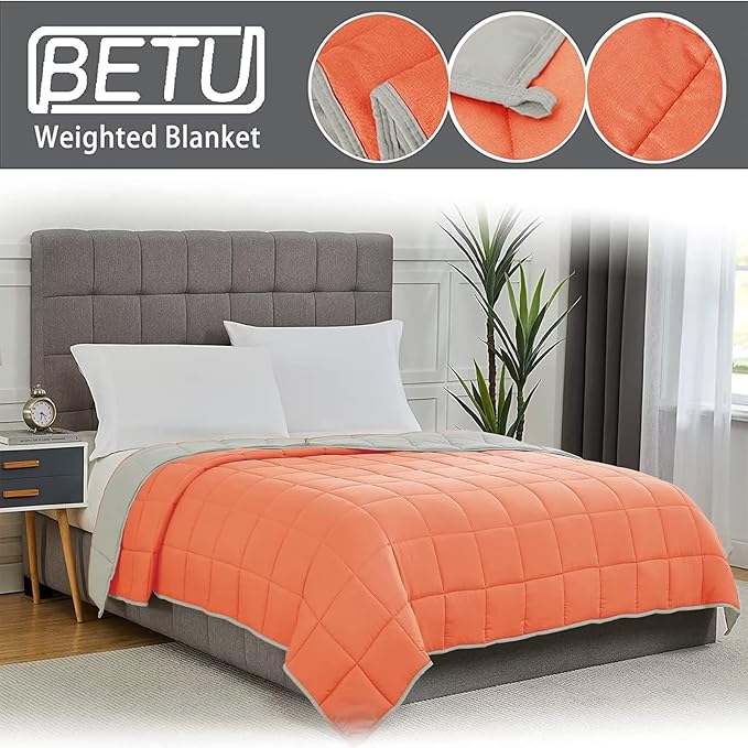 Weighted Blanket for Adults 12lbs, 48"x72", Twin Full Size Cooling Heavy Throw Blanket for 110-130lbs, Microfiber Soft Thick Big Blankets Weighted Comforter Gifts for Sleeping, Orange