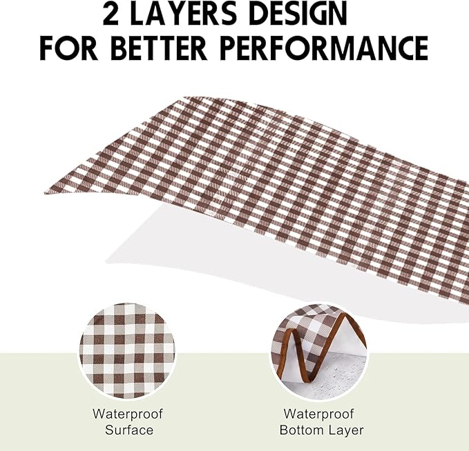 SAMSIER Outdoor Picnic Blankets Waterproof Foldable Sandproof, Large Gingham Cute Picnic Mat Washable Portable for Park Beach Camping Courtyard (Brown, 60"×80")
