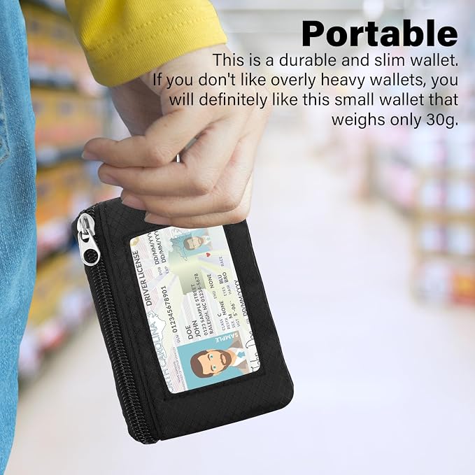 Minimalist Small Wallet for Men Women with 2 Zip Pockets, Multi Functional ID Case with Keychain and Card Holder, Coin Purse Badge Lanyard Pouch for Boys Girls Travel - Black&Blue