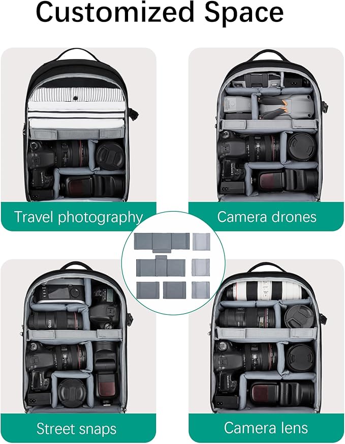 BAGSMART Camera Bag, DSLR SLR Camera Backpack Fits up to 15.6" Laptop, Camera Case for Photographers with Waterproof Rain Cover, Tripod Holder, Black