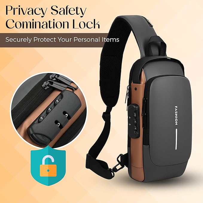Unisex Anti-Theft Sling Bag with USB Port, Water-Resistant Crossbody Chest Backpack for Travel & Work
