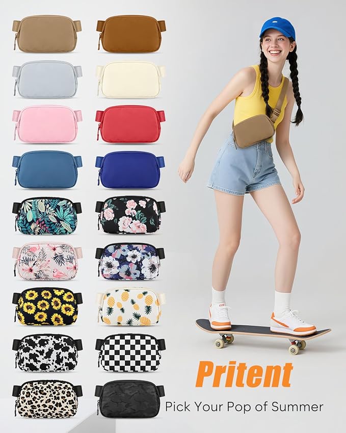 Pritent Fanny Packs for Women Cross Body Bag Waterproof Belt Bag with Adjustable Strap and Zipper Back Pocket Small Crossbody Bags Fashion Waist Packs for Workout Travelling(Khaki, Large)