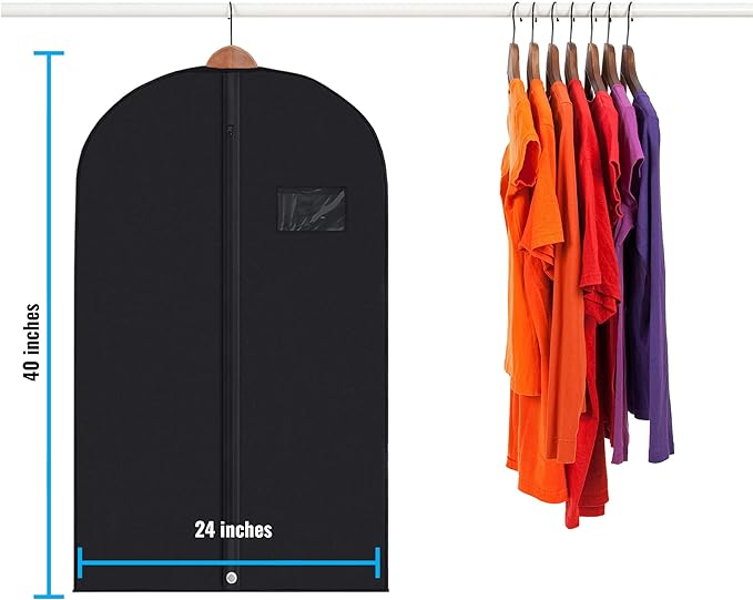 Plixio Garment Bags Suit Bag for Travel and Clothing Storage of Dresses, Dress Shirts, Coats— Includes Zipper and Transparent Window (Black - Mixed Sizes: 20 Pack)