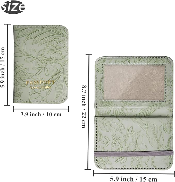 lizimandu Passport Holder with Airtag Slot, Airtag Passport Wallet for Men Women, Slim Leather Passport Holder Case Family for Travel Anti-Lost(1-Carved Green)