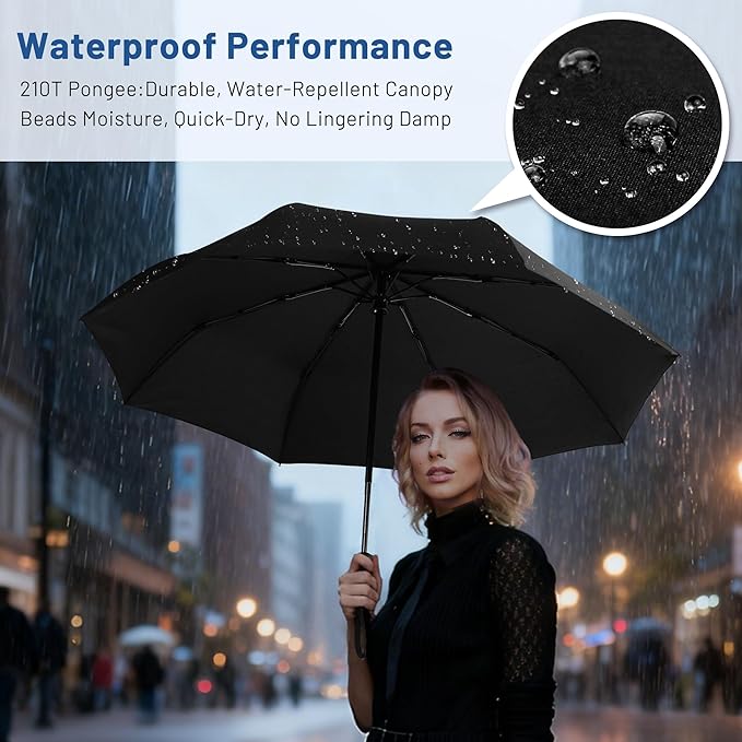 SY COMPACT Travel Umbrella for Rain, Windproof Automatic Compact Umbrella, UV Sun Protection, Lightweight Waterproof Travel Size for Backpack & Car, Factory Direct