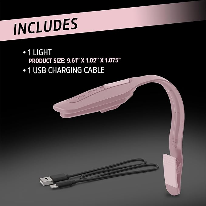 Energizer Flex-R LED Rechargeable Book Light for Reading in Bed, Reading Light with Warm LED Color, Long-Lasting and Lightweight, Pink