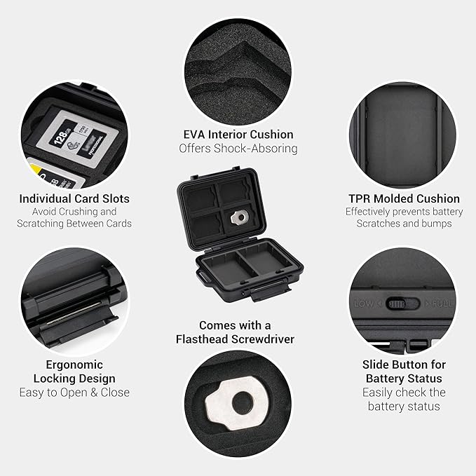 JJC Portable Camera Battery Memory Card Storage Case for 3 SD Card,4 CFexpress Type-B/XQD Cards,2 Camera Batteries,Compact Cameras Battery Holder Box for Nikon EN-EL15