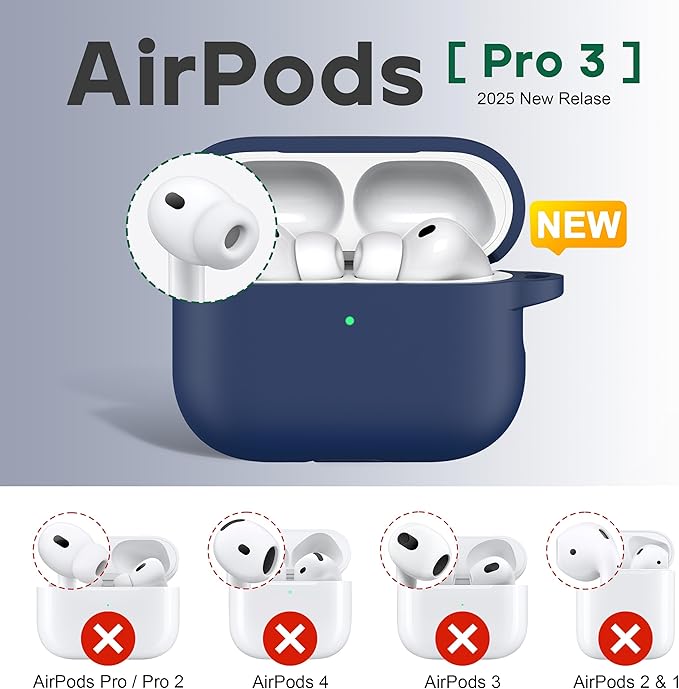 R-fun for AirPods Pro 3 Case (2025), Soft Silicone Protective Case Cover Compatible with Apple AirPods Pro 3rd Generation (USB-C Cable) for Women Men with Cleaning Kit and Keychain, Midnight Blue