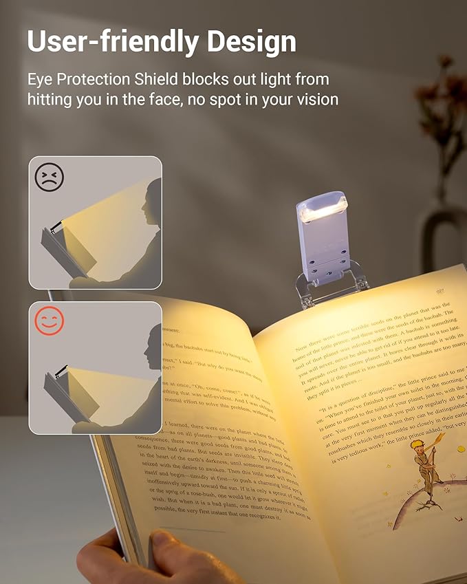 DEWENWILS USB Rechargeable Book Reading Light, LED Clip on Booklight Flexible Reading Lights in Bed, Car at Night, 4 Brightness Adjustable, Perfect for Bookworms, Kids (Purple)
