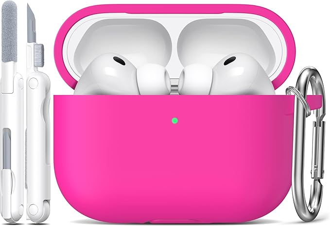 R-fun for AirPods Pro 3 Case (2025), Soft Silicone Protective Case Cover Compatible with Apple AirPods Pro 3rd Generation (USB-C Cable) for Women Men with Cleaning Kit and Keychain, Rose Pink