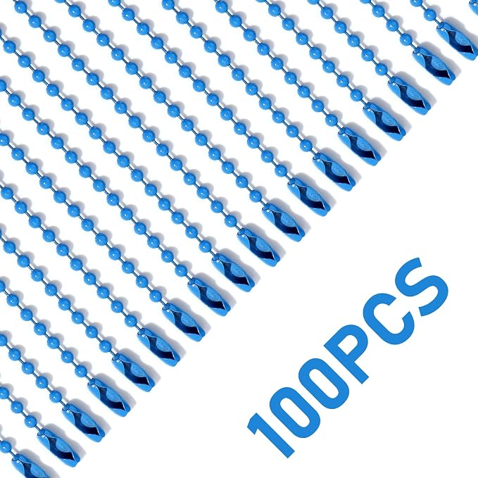 Lemonkey 100Pcs Ball Beads Chains Bulk,Blue Keychains Rings Metal Chains,4 Inch Dog Tag Metal Small Chains with Connectors for Hanging Decoration