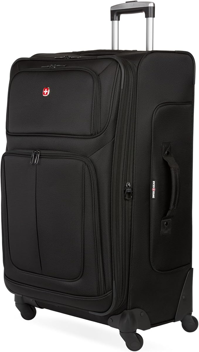 SWISSGEAR Sion Softside Expandable Spinner Luggage Durable Lightweight Travel Suitcase, Black, Checked-Large