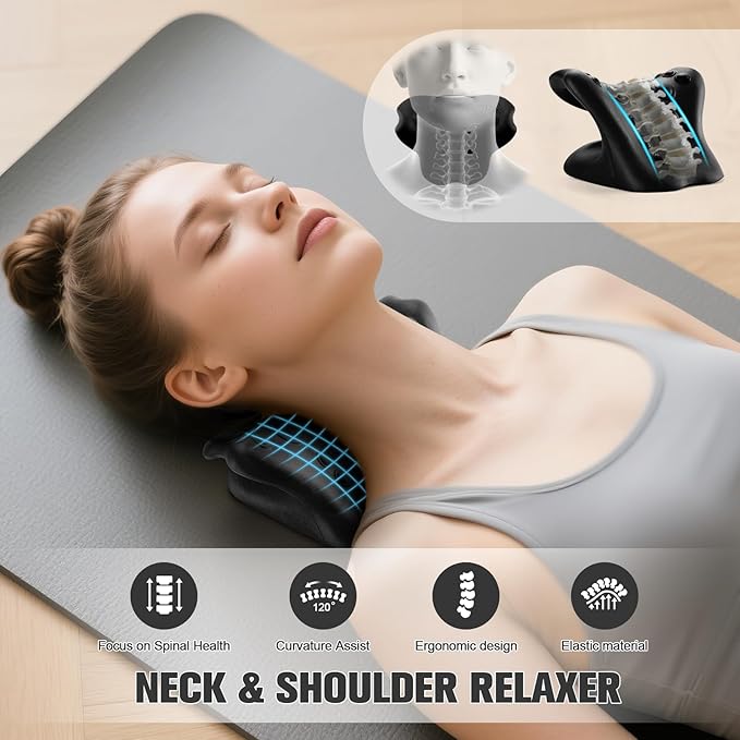 ACIXX Neck Stretcher and Cervical Traction Device, Relaxer for TMJ Pain and Shoulder Pain Relief, Cervical Traction Device Pillow, Spine and Neck Corrector(Black)