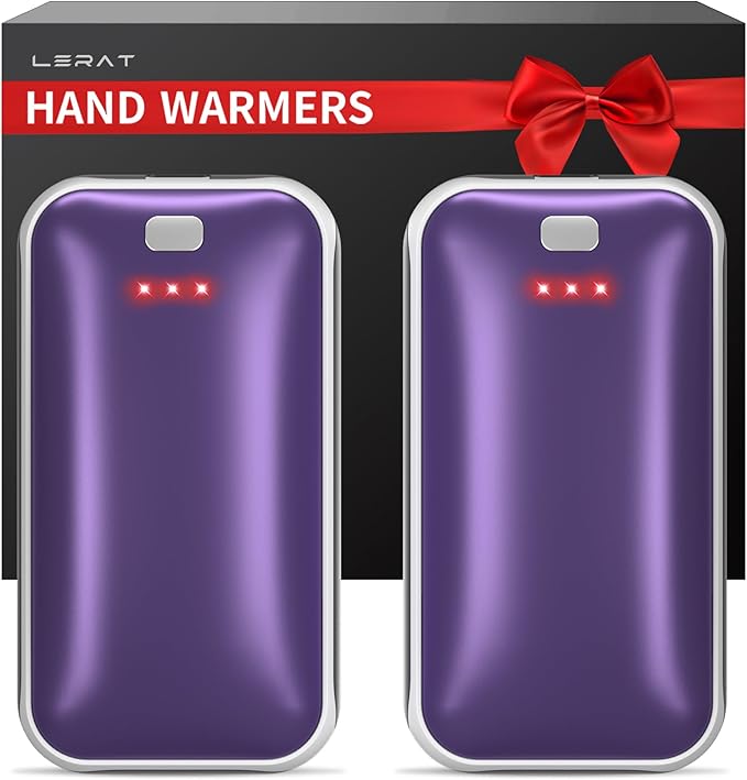 Lerat Hand Warmers Rechargeable 2 Pack, Portable Electric Hand Warmer Max 131℉, Reusable Slim Pocket Heater Handwarmers, Gifts for Men, Women, Outdoor, Golf, Camping, Hunting Essentials