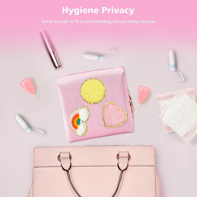 airogym Period Bag for Women, Sanitary Napkin Storage Bag, Functional PU Leather Sanitary Pad Bags for Panty Liners, Tampons, Menstrual Cup Pouches, Sanitary Pads Organizer with Zipper