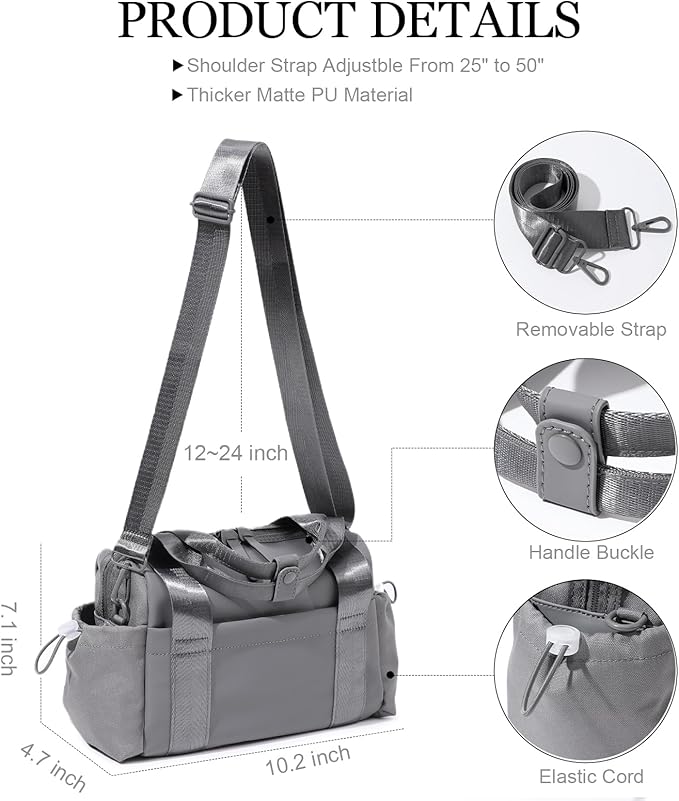 Bucosd Small Gym Bag for Women, Mini Crossbody Gym Duffle Bag with Wet Compartment, Carry on Gym Tote Bag for Workout Dance Sport Travel (Mini-Grey)
