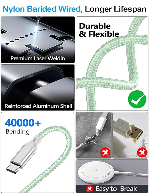 Travel Essentials,Multi Charging Cable for Apple Watch Charger/iPhone Charger/Samsung Charger,USB A & Type C Power Cable for iWatch Ultra/10-2/iPhone 17-11/Samsung S26,Serial Cables,Car[1.2M]-Green