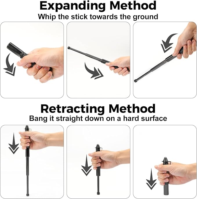 Retractable Trekking Pole for Hiking, 12.2" Compact Folding Walking Stick - Lightweight High-Hardness Alloy Steel, Adjustable Wrist Strap & Carry Holster for Backpacking and Outdoor Survival