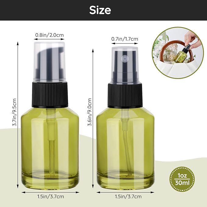 Segbeauty 6pcs 1oz Glass Mini Travel Bottles of 3pcs Small Lotion Containers, 3pcs Perfume Travel Refillable Bottles, 30ml Pump Dispenser Empty Spray Bottle, Oils Liquid Container Bottle Dispenser