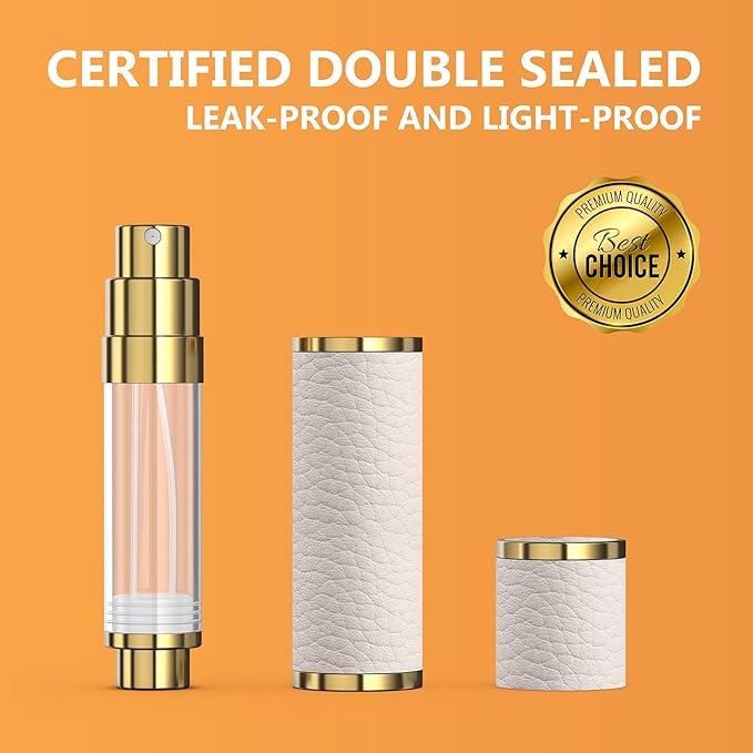 5ml Travel Perfume Atomizer Refillable, Mini Portable Genuine Leather Cologne Sprayer, Pocket Size Empty Fragrance Spray Bottle - Gift for Women Men (White)