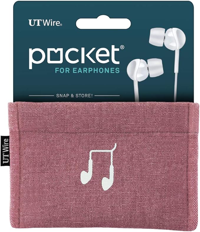 UT Wire Pocket Snap & Store Earphone Case Pouch, Dusty Rose with Solid Grey Interior