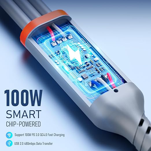 Travel Essentials 3 in 2 Multi Charging Cable 100W USB A/C to Dual USB C/for Apple Watch Charging Cable Silicone Fast Charge Compatible with iPhone 17-15 Series iPad MacBook, Type-C Devices 5FT-Grey