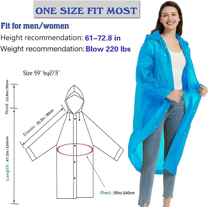 YDYJKI 2 Pack Waterproof Rain Ponchos for Adults-Reusable Emergency Raincoats with Hoodand Drawstring -Lightweight Ponchos