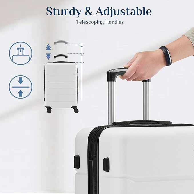 NEWBULIG 28 Inch Checked Luggage, ABS Hard Shell Lightweight Rolling Expandable Suitcase with Smooth Spinner Wheels and TSA Lock for Business Trips and Daily Vacations, White