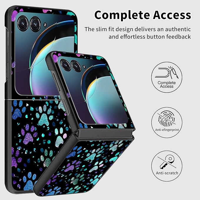 for Motorola Razr Plus 2025 Case,for Razor Plus 2025 Phone Case Cute Slim Hard PC Ultra-Thin Anti-Scratches Shockproof Protective Cover,Green Paw Footprint