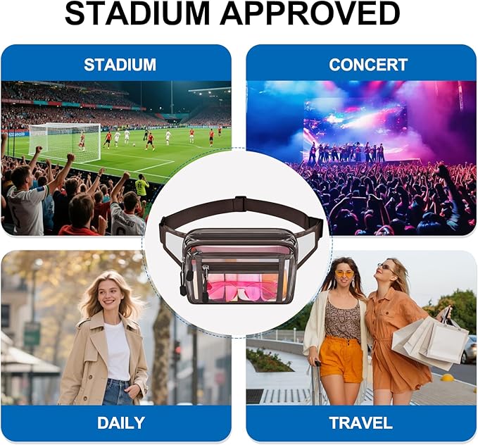 Clear Bag Stadium Approved Clear Fanny Pack for Women for Work,Multi-purpose Waist Bag for Travel & Sporting Event