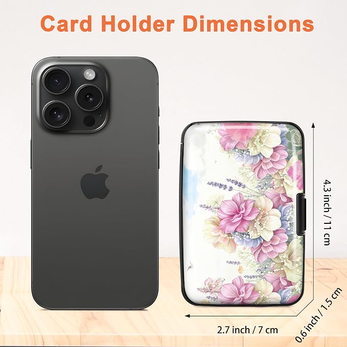 Mayski 2 Pack Credit Card Holder for Women, RFID Blocking, Pink Flower Aluminum Alloy Hard Case, Small Mini Business Metal Wallet for Men