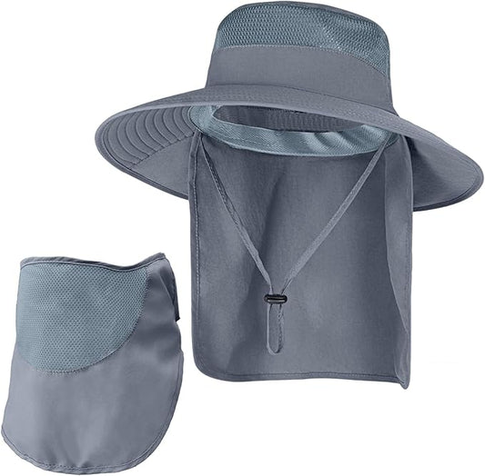 Sun Hats for Men Women Fishing Hat UPF 50+ Breathable Wide Brim Bucket Hats Summer UV Protection Safari Hat with Neck Flap