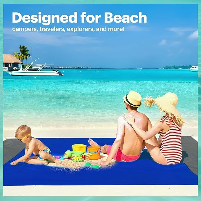 EASYFUN Beach Blanket Sandproof Oversized, 79''×83'' Extra Large Beach Mat, Portable Picnic Mat for Travel Camping Hiking, Lightweight Beach Essentials Family Water Resistant Mat