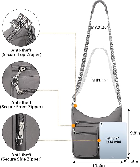 MHCNLL Anti Theft Crossbody Bag for Women, Lightweight Travel Purse, Waterproof Nylon Multi-Pocket Everyday Shoulder Handbag