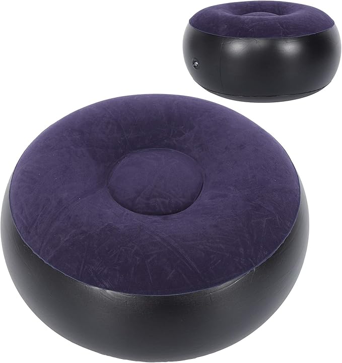 Foldable Inflatable Stool, Portable Round Air Chair Outdoor Camping Chair Footrest Cushion, with Durable Reinforced Bottom, for Home Office Yoga Dorm Outdoor, Kids Adults, Camping, Airplane default
