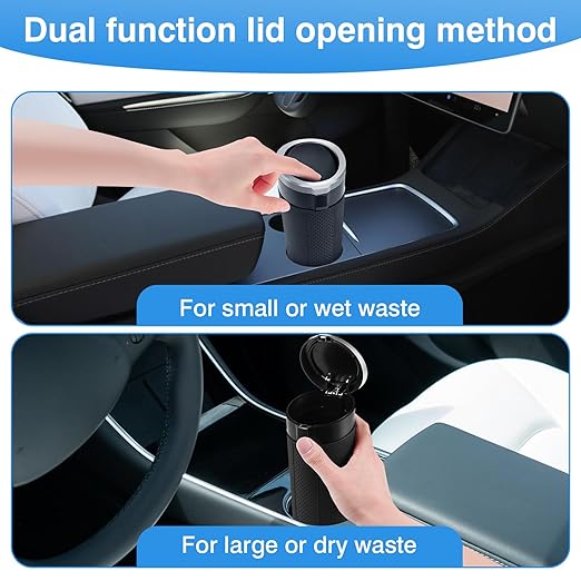 Car Trash Can Bin with Lid, Mini Leakproof Garbage Can for Vehicle, Cup Holder Trash Can, Small Trash Bin for Cars, Home, Bedroom, Office(Silver 01)