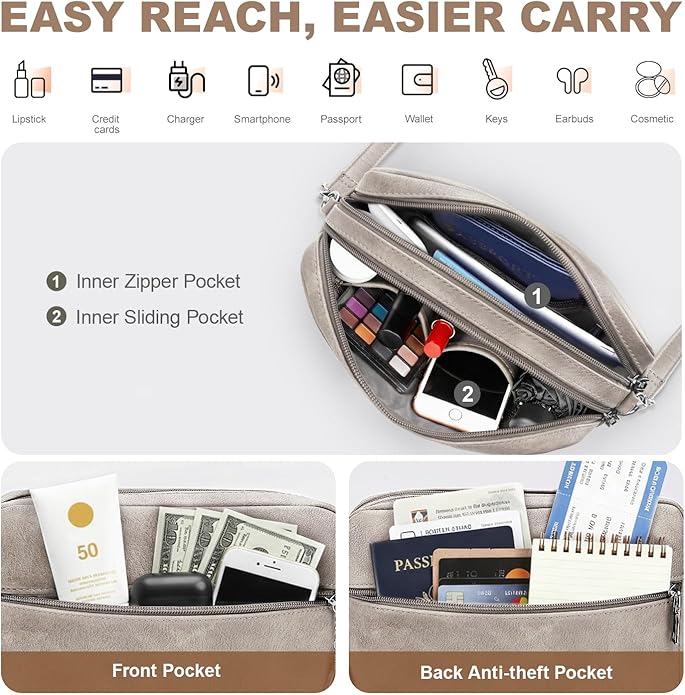 SYTRAH Anti-Theft Crossbody Purse for Women, Crossbody Shoulder Bag with Built-in Wallet & RFID Blocking for Travel Workout