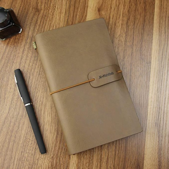 ai-natebok Travel Journal Notebook Vintage Retro Handmade Leather Lined Journal Refillable Note Book for Taking Notes, 4.72 X 7.87inch (White Coffee)