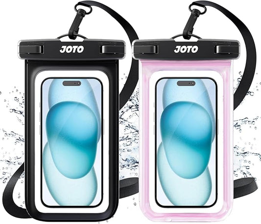 JOTO 2 Pack Universal Waterproof Phone Case for iPhone 17 Air 16 15 14 13 12 11 Plus Pro Max, IPX8 Cellphone Dry Bag XR X SE, Galaxy S23 S22 S21 S20+ S20 S10 Plus Note, Pixel up to 7" -Black/Pink