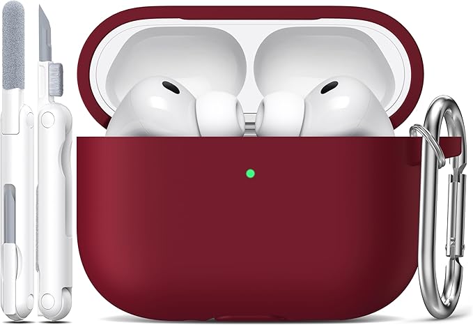 R-fun for AirPods Pro 3 Case (2025), Soft Silicone Protective Case Cover Compatible with Apple AirPods Pro 3rd Generation (USB-C Cable) for Women Men with Cleaning Kit and Keychain, Wine red